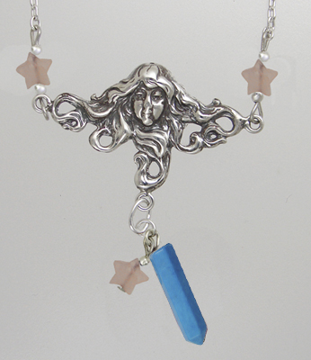 Sterling Silver Woman Maiden of the Morning Star Necklace With Turquoise And Rose Quartz Stars